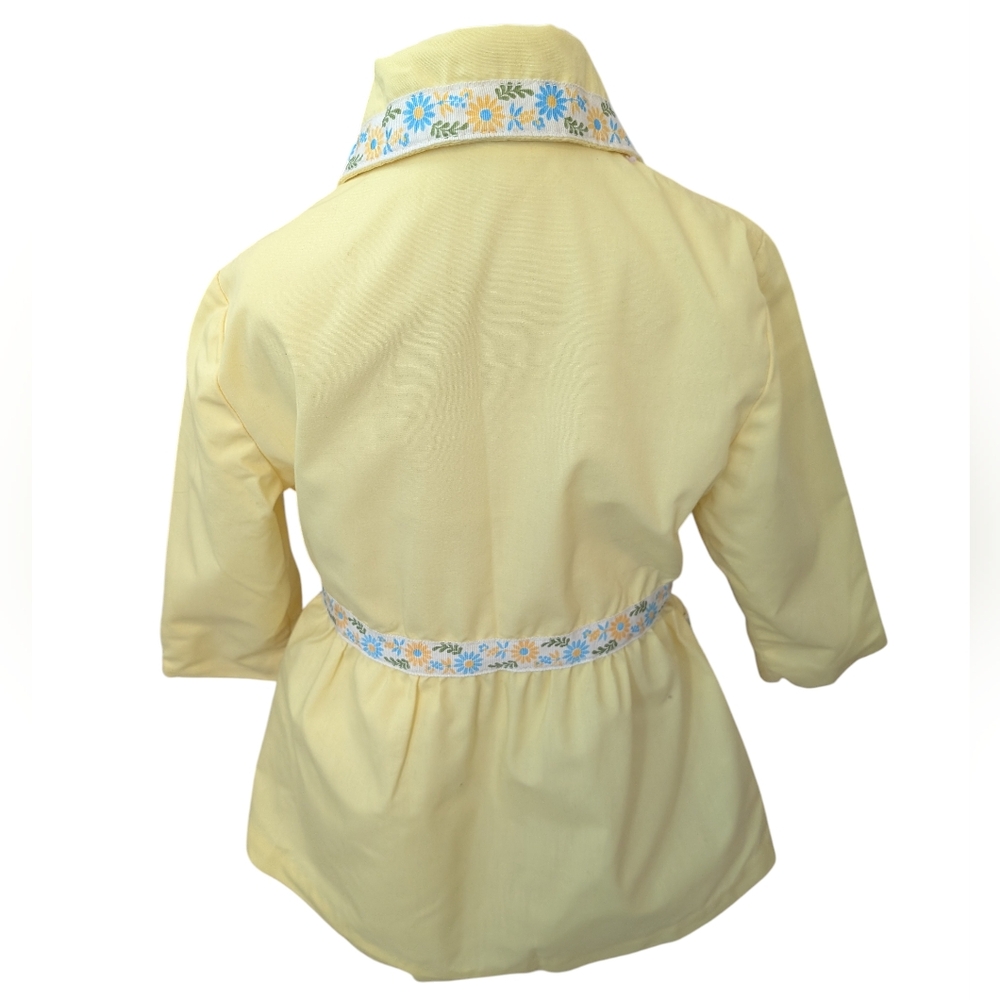 60s 70s Vintage Girls Yellow Floral Trim Jacket Size‎ Medium MCM Groovy Rare - Picture 6 of 8